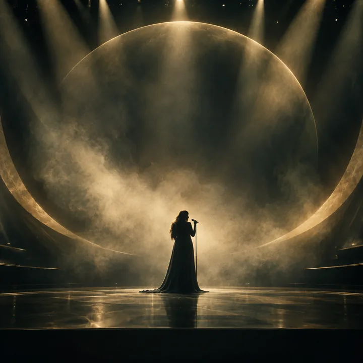 A performer silhouette in golden cinematic stage light