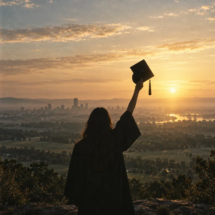 Graduation celebration in golden light
